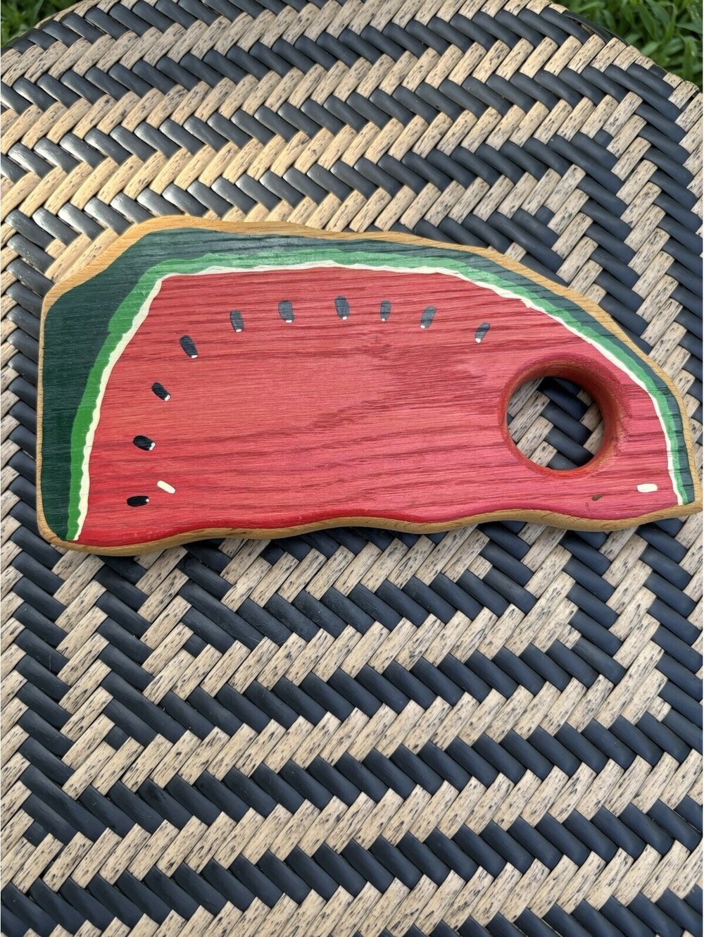 Hand Painted Watermelon Slice Wood Cutting Board w/ Hanging Hole 10-15 in